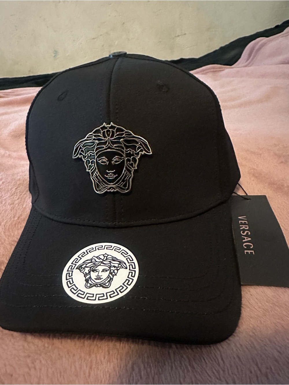 Versace Black Cap with Silver Medusa Emblem